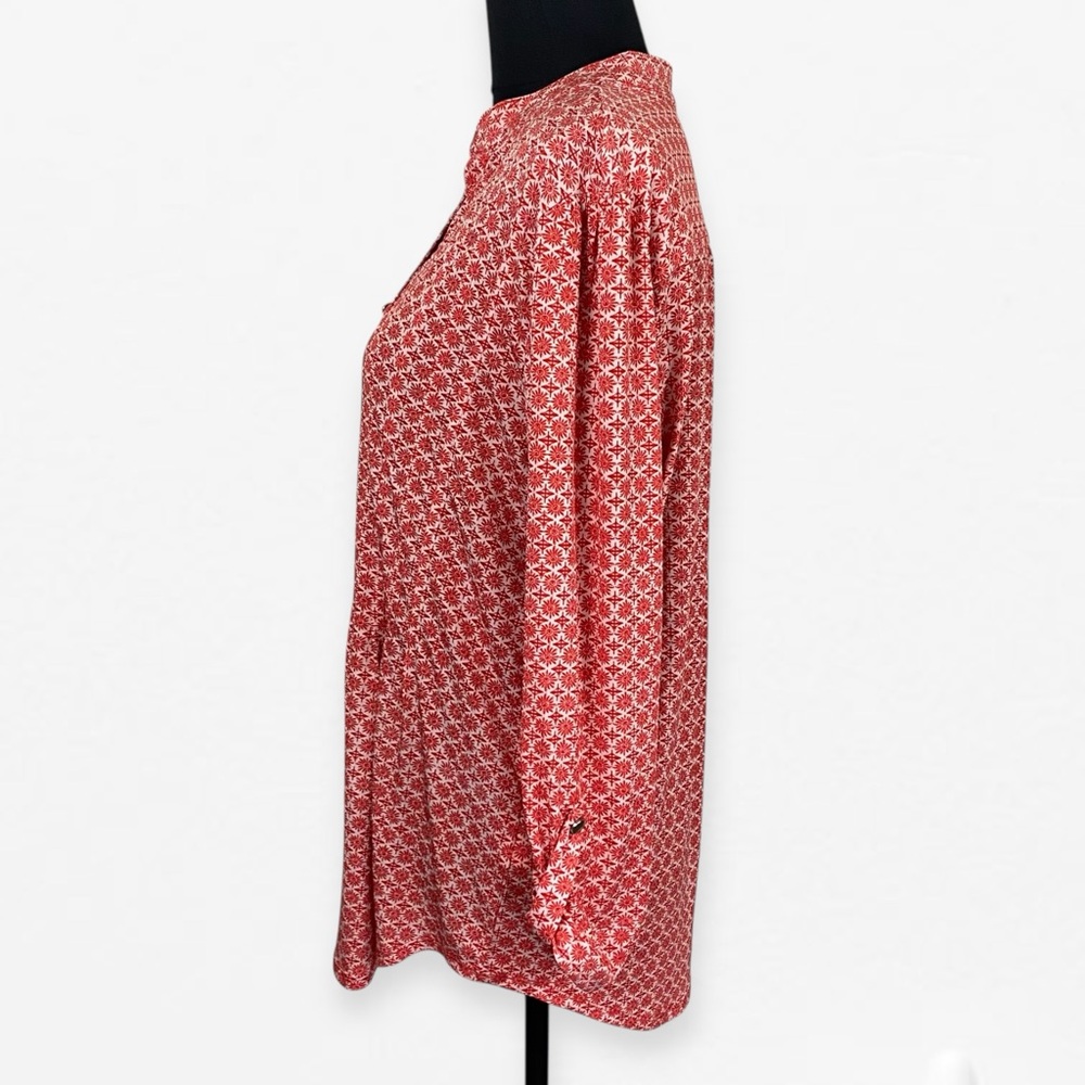 Westport Mandarin Collar V-neck with butt accent reddish Orange flowy blouse L - Picture 3 of 10